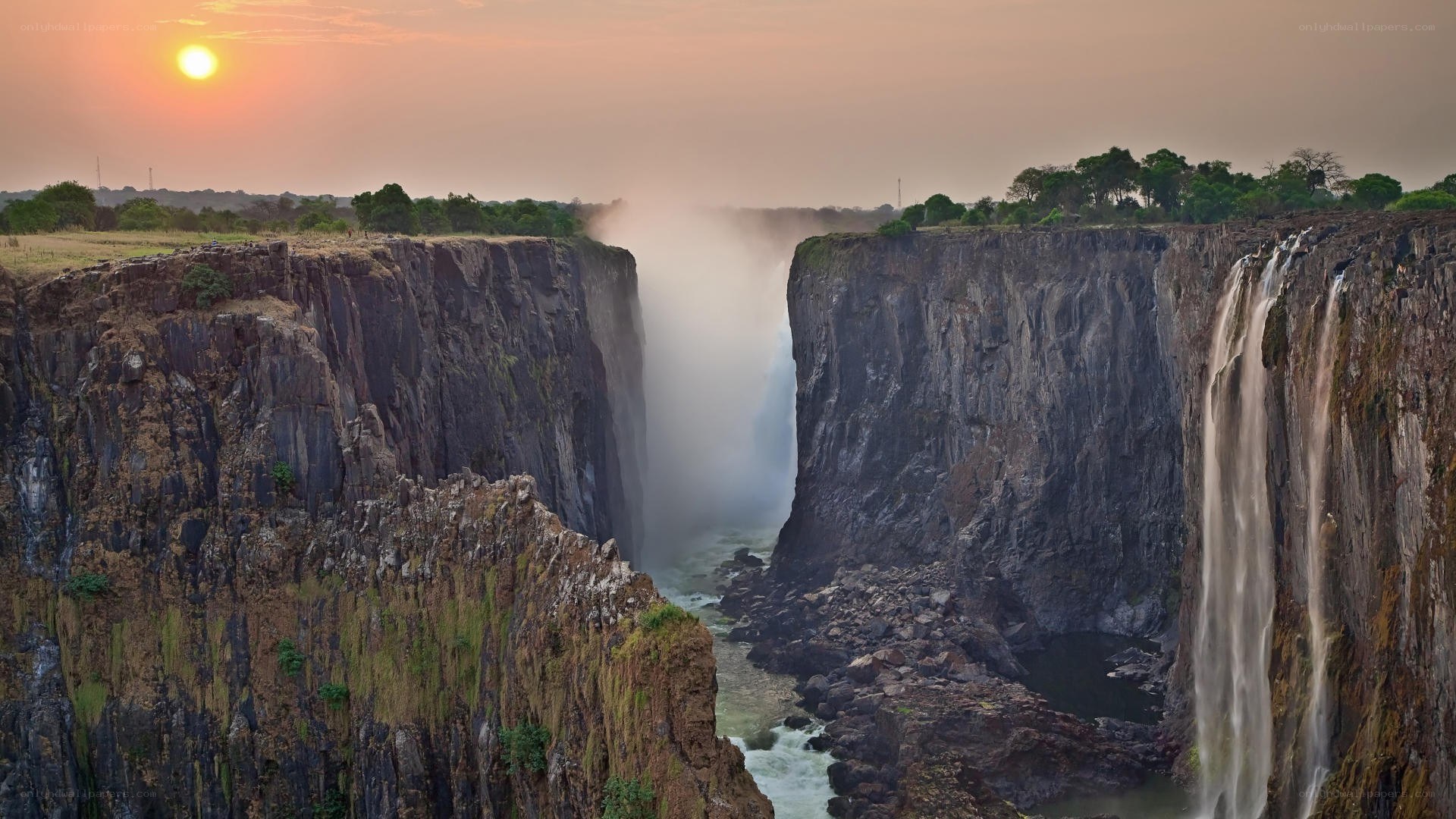 Victoria Falls at sunset