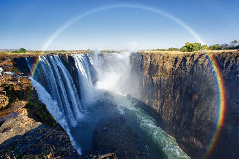 Victoria Falls Waterfall — Blue, Dramatic, Afternoon, Photograph, Rainbow, Cliff
