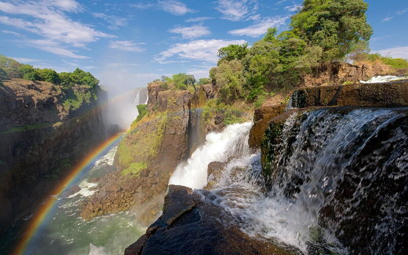 Victoria Falls Waterfall — Blue, Dramatic, Afternoon, Photograph, Rainbow, Cliffs, River