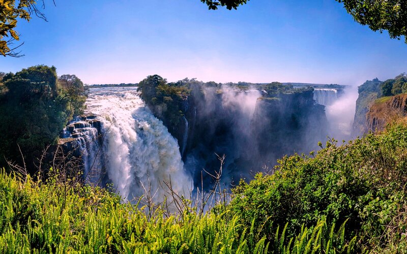Victoria Falls Waterfall — Blue, Dramatic, Afternoon, Photograph, River, Cliff