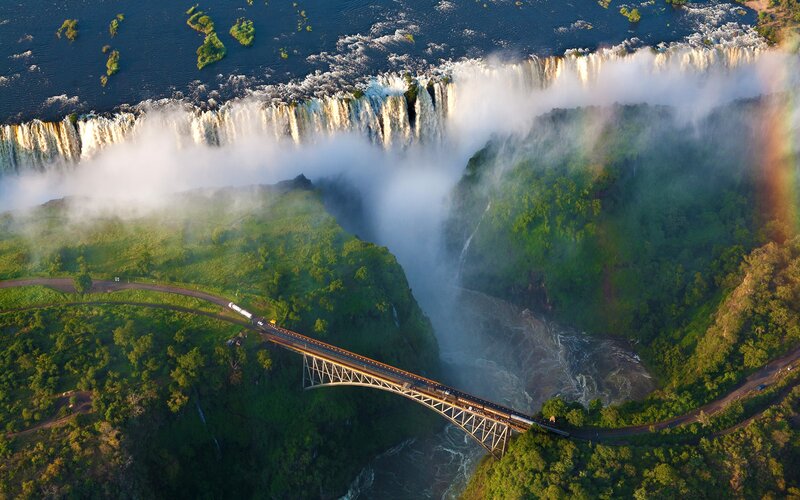 Victoria Falls Waterfall — Green, Dramatic, Afternoon, Photograph, Bridge