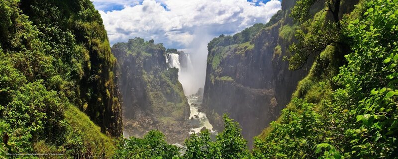 Victoria Falls Waterfall — Green, Dramatic, Afternoon, Photograph, Cliffs