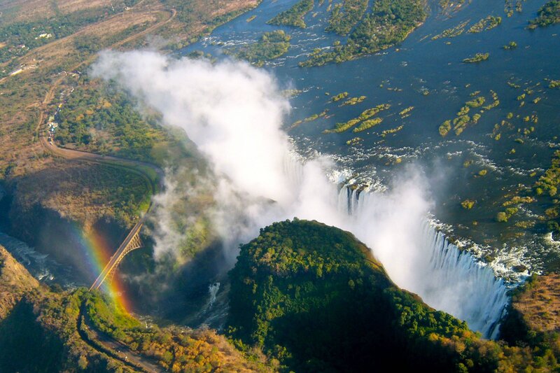 Victoria Falls Waterfall — Green, Dramatic, Afternoon, Photograph, Rainbow, Bridge