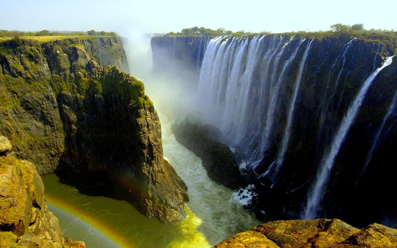 Victoria Falls Waterfall — Green, Dramatic, Afternoon, Photograph, Rainbow, Cliffs