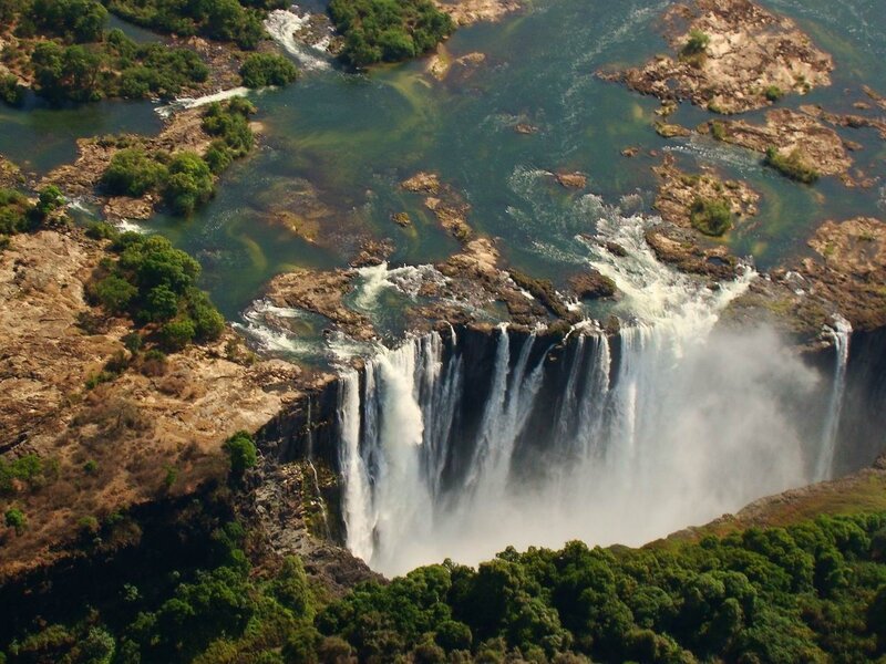 Victoria Falls Waterfall — Green, Dramatic, Afternoon, Photograph, River, Rocks