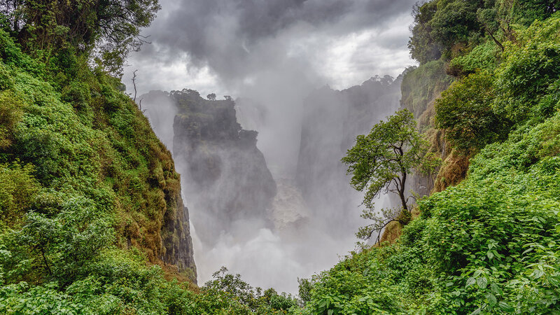 Victoria Falls Waterfall — Green, Dramatic, Photograph