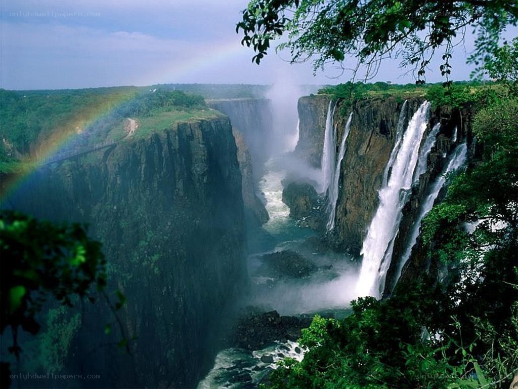 Victoria Falls with rainbow