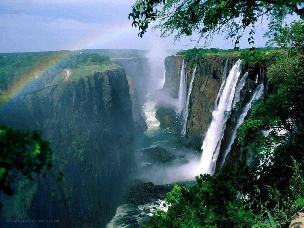 Victoria Falls with rainbow