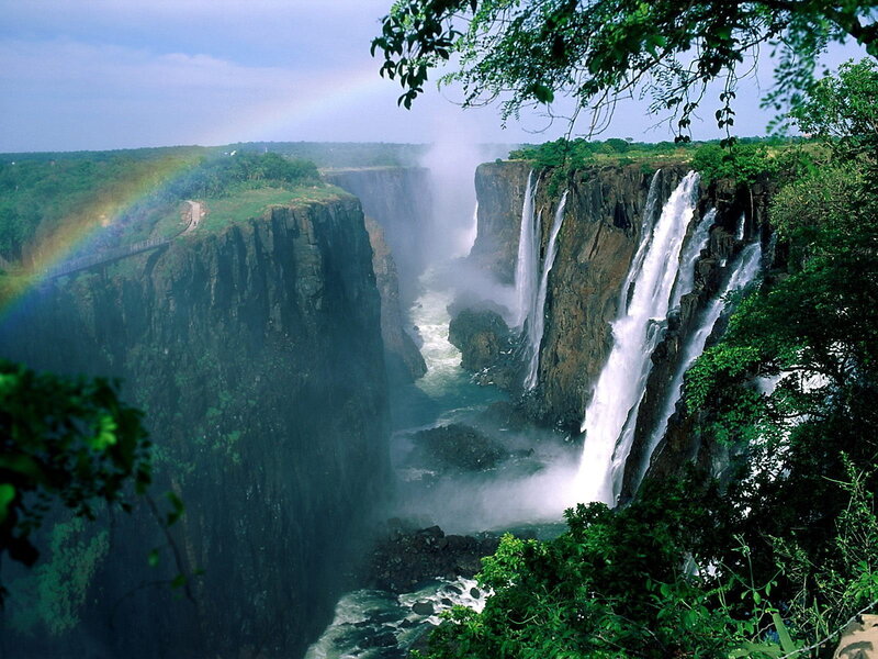 Victoria Falls with rainbow