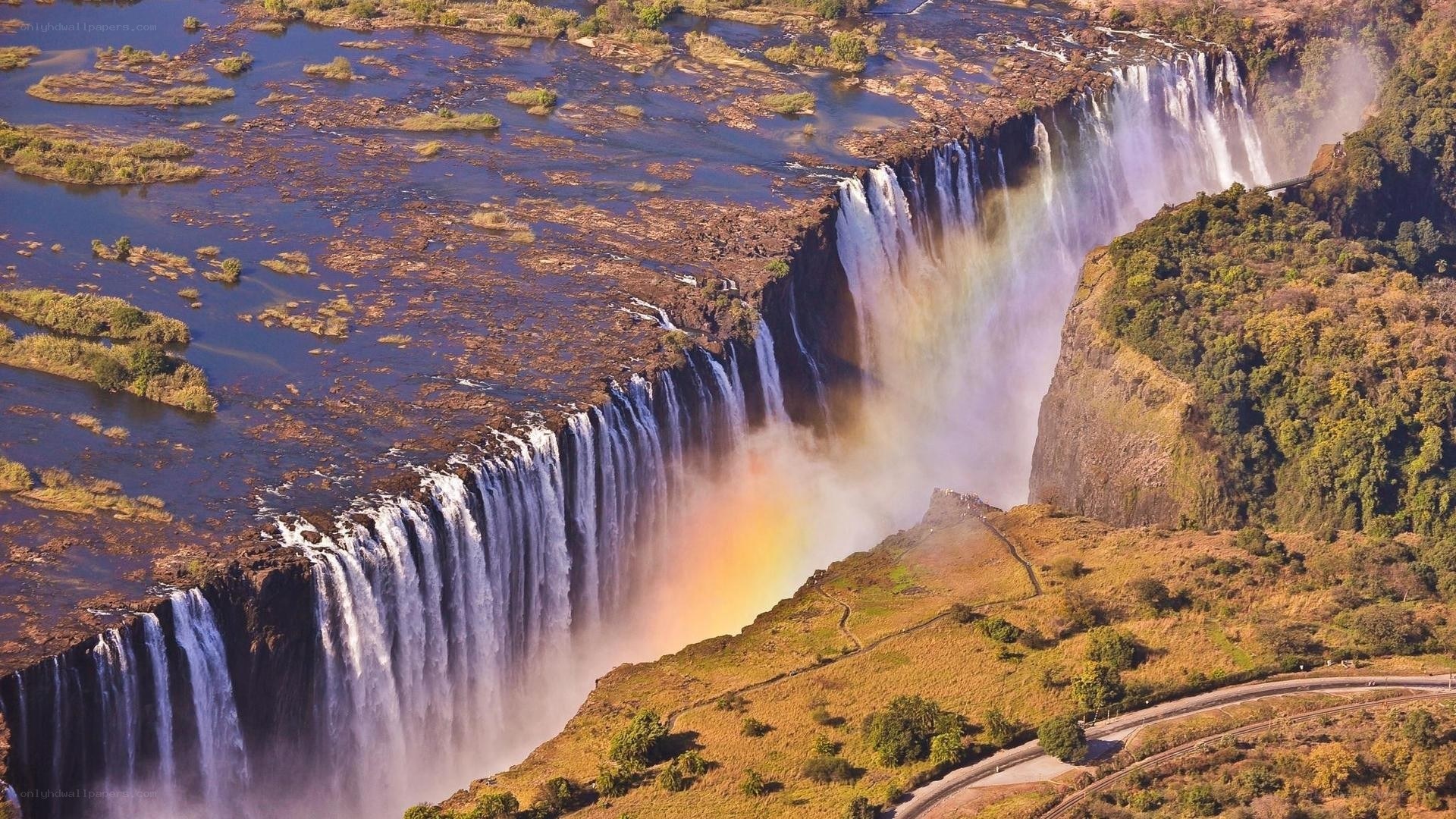 Victoria Falls with rainbow