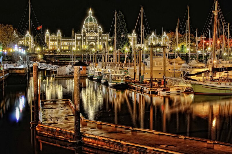Victoria Harbor at Night — Black, Serene