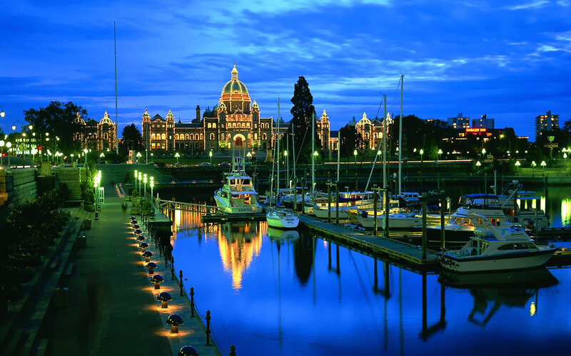 Victoria Harbor at Night — Blue, Serene