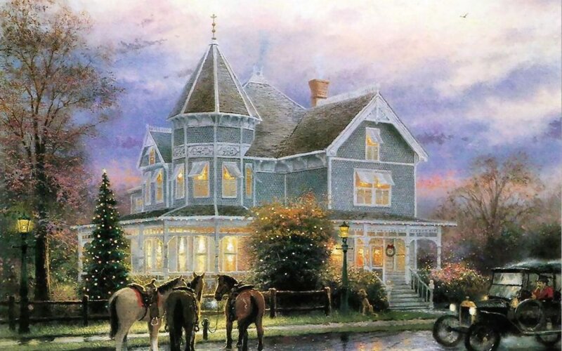 Victorian House at Dusk — Blue, Peaceful, Sunset