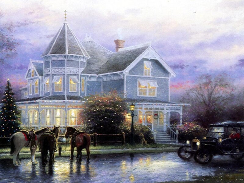 Victorian House at Dusk — Blue, Peaceful