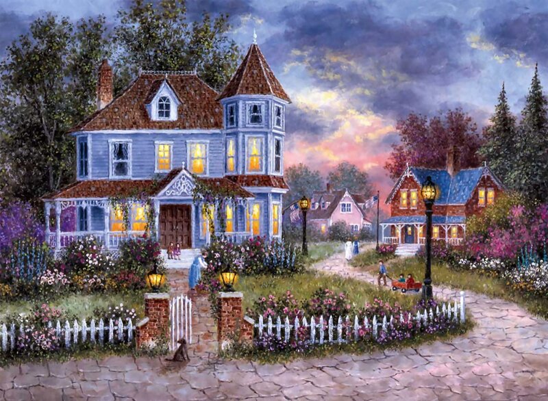 Victorian House at Dusk — Blue, Serene, Sunset