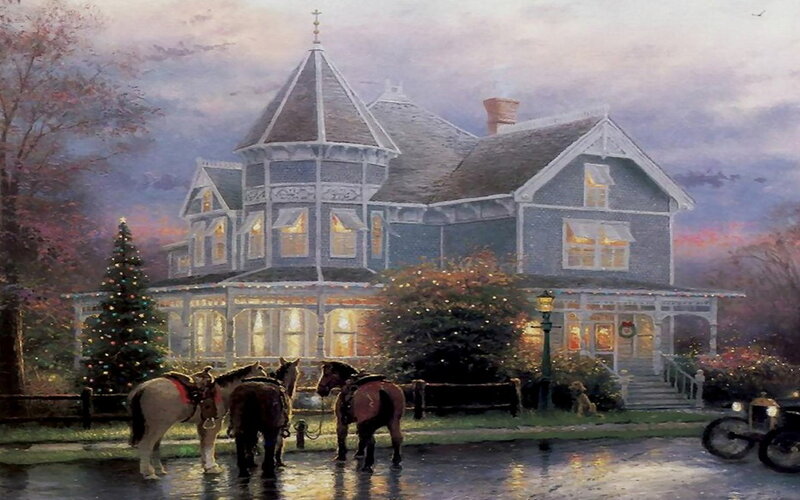 Victorian House at Dusk — Blue, Serene