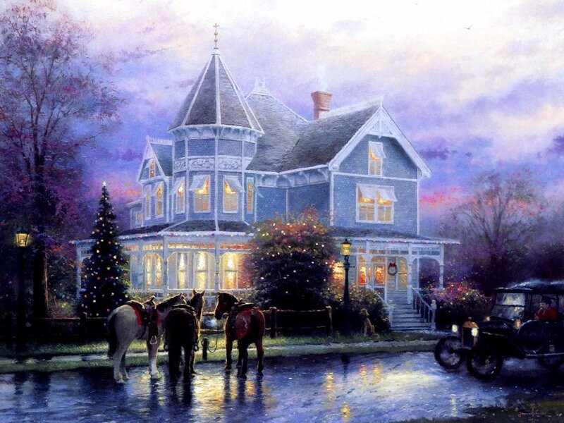 Victorian House at Dusk — Purple, Peaceful