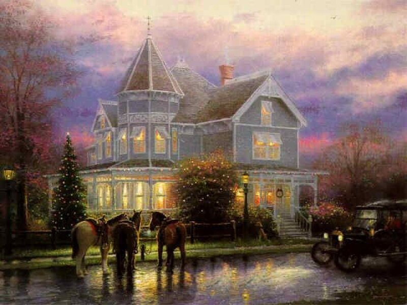 Victorian House at Dusk — Purple