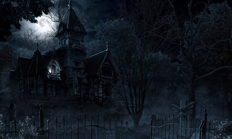 Victorian House at Night — Black