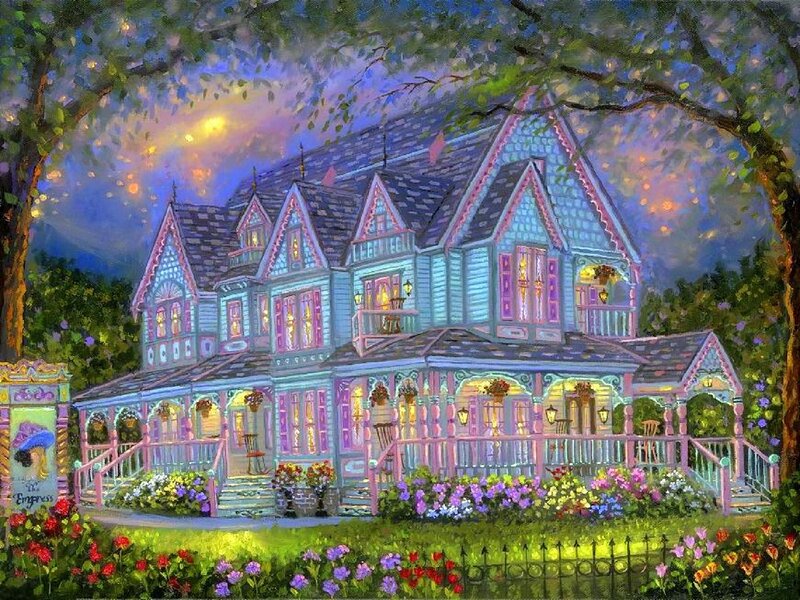 Victorian House at Night — Blue, Serene