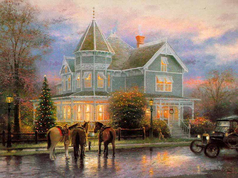 Victorian House at Night — Blue