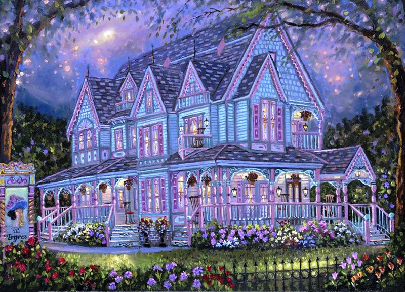 Victorian House at Night — Purple