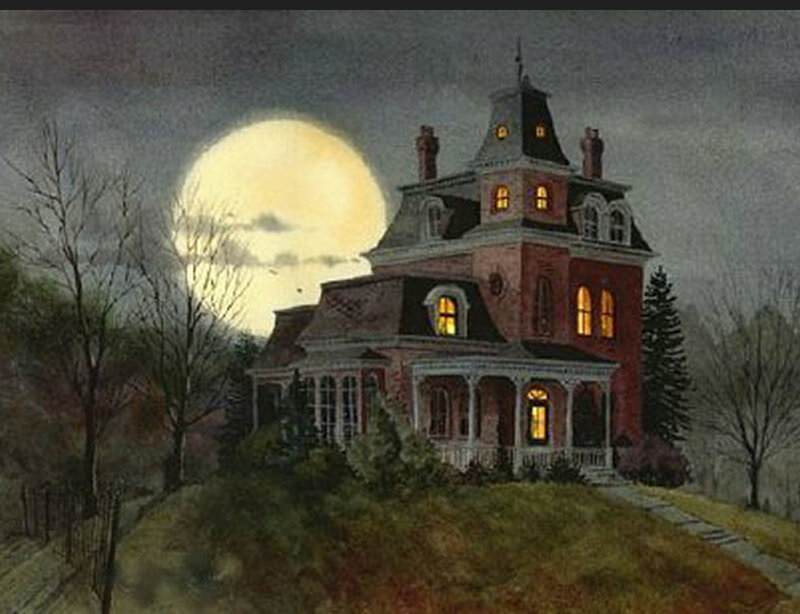 Victorian House at Night — Red, Creepy