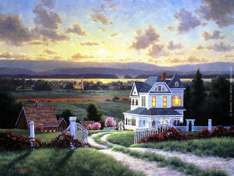 Victorian House at Sunset — Blue