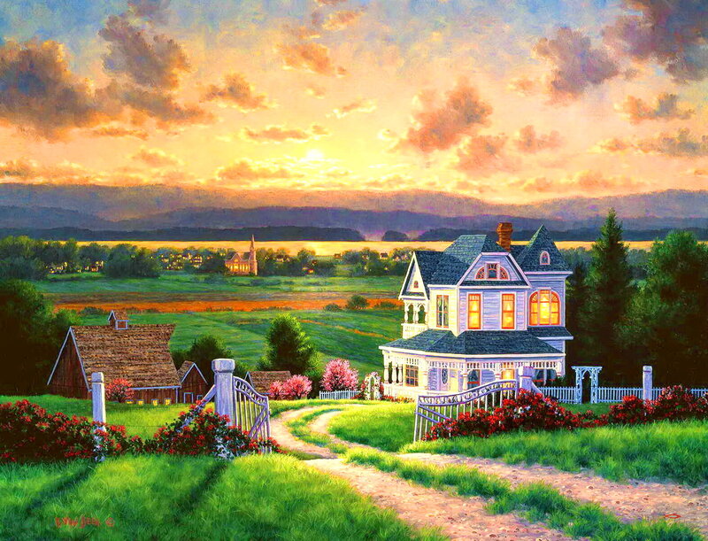 Victorian House at Sunset — Green