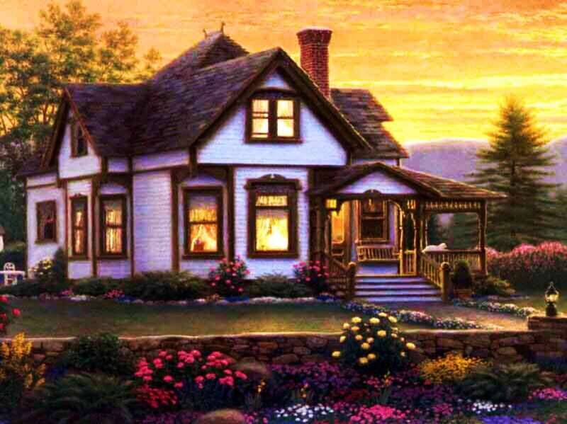 Victorian House at Sunset — Yellow, Serene