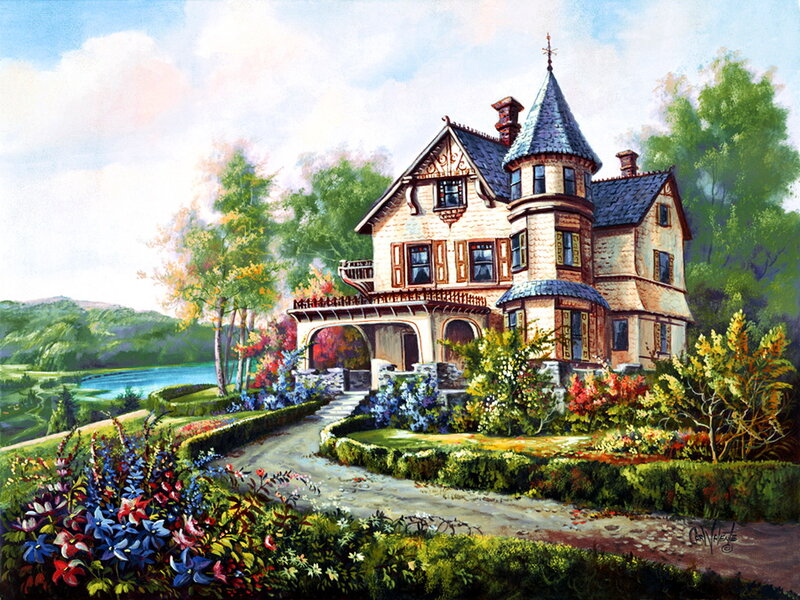 Victorian House by Lake — Green