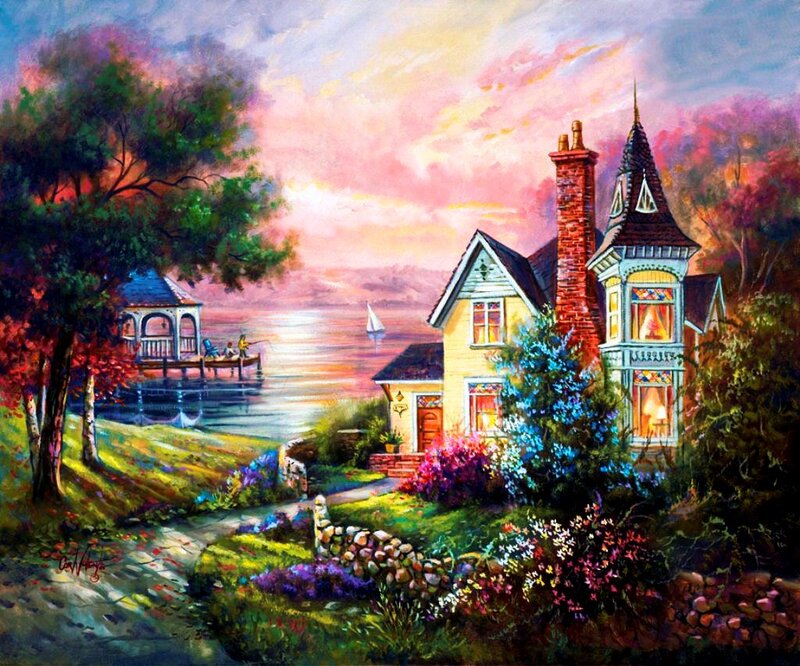 Victorian House by Lake — Yellow