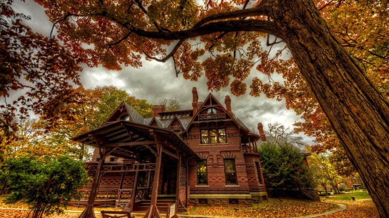 Victorian House in Autumn — Brown, Dramatic