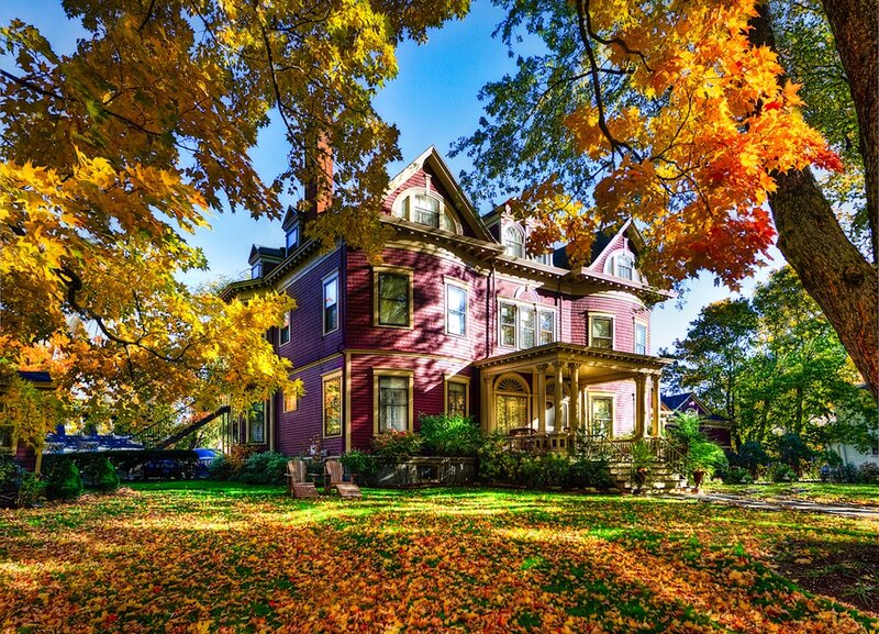 Victorian House in Autumn — Red