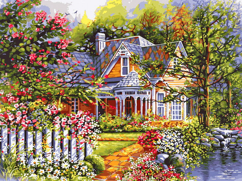 Victorian House in Garden — Green, Serene, Summer