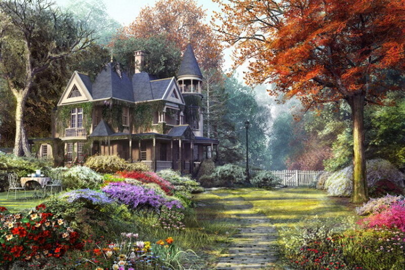 Victorian House in Garden — Green, Serene