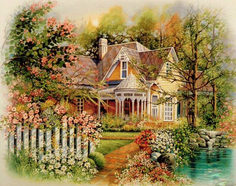 Victorian House in Garden — Green