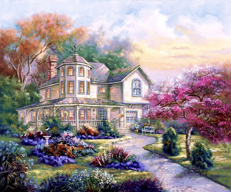 Victorian House in Garden — Pink