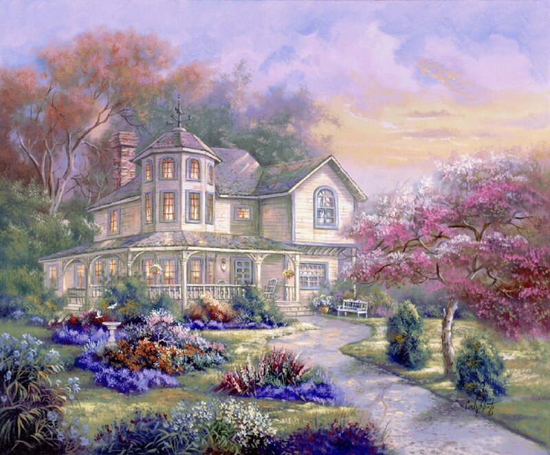 Victorian House in Garden — Purple
