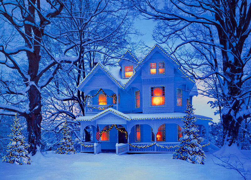 Victorian House in Snow — Blue