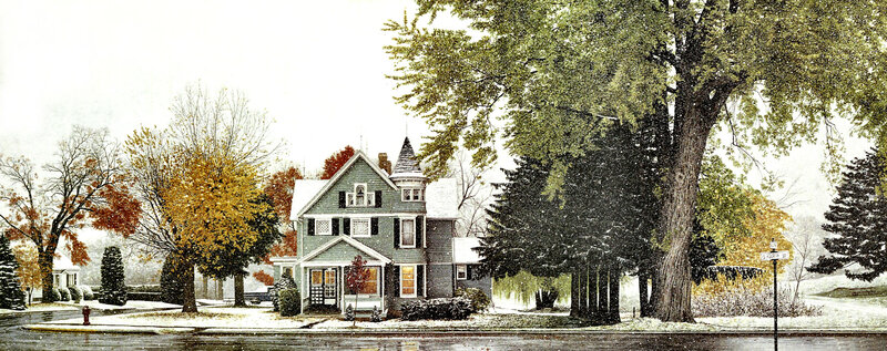 Victorian House in Snow — Green