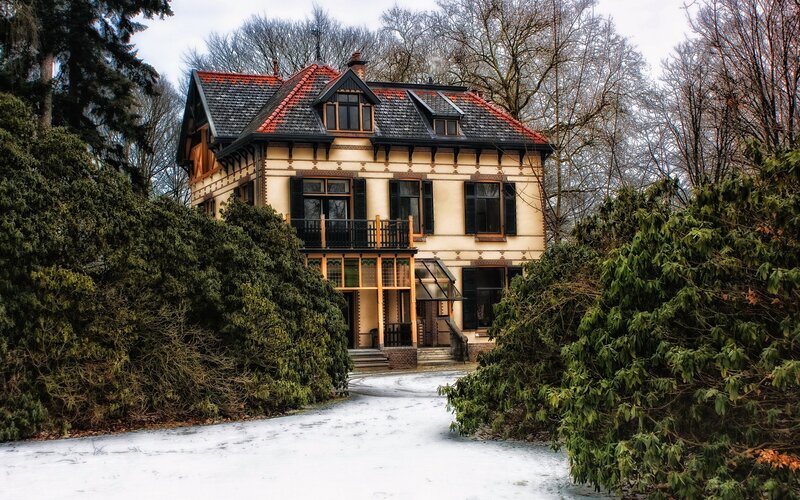Victorian House in Snow — White, Serene, Winter, Photograph