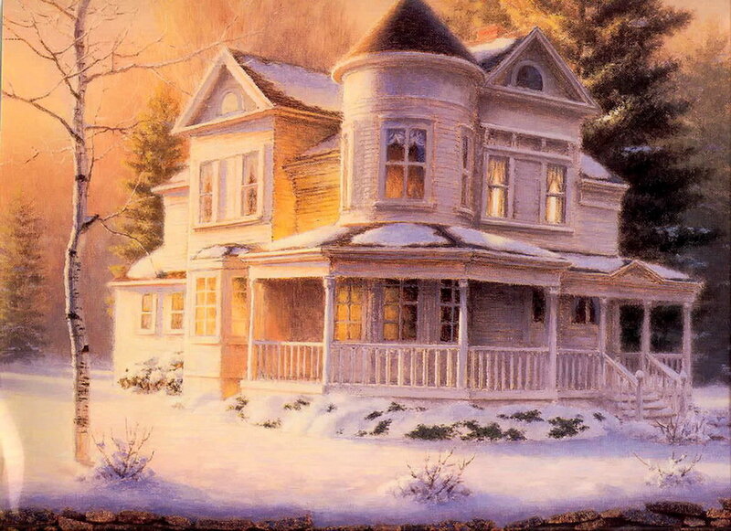 Victorian House in Snow — White, Serene, Winter