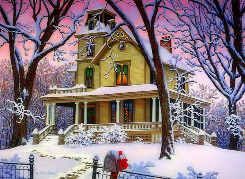 Victorian House in Snow — Yellow, Serene