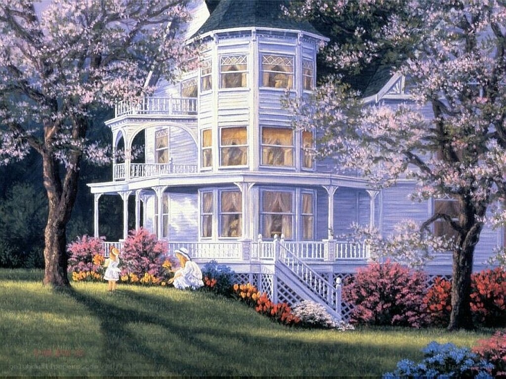Victorian house in spring garden