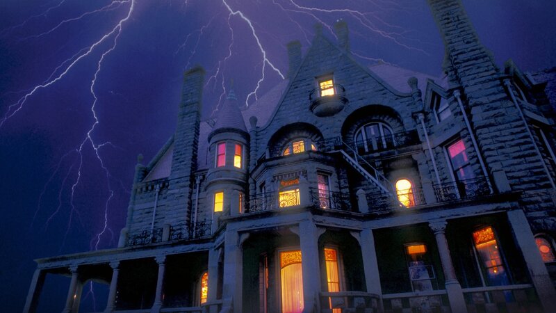 Victorian house in stormy night