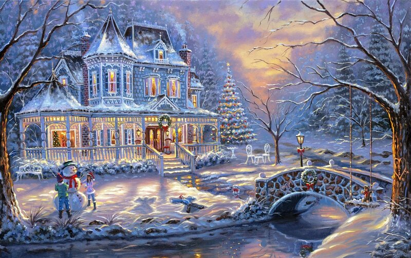 Victorian House in Winter — Blue
