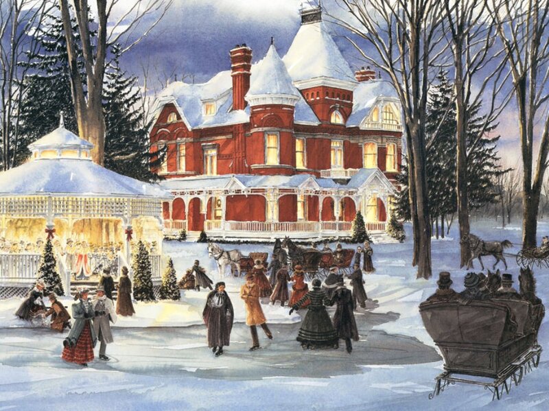 Victorian House in Winter — Red