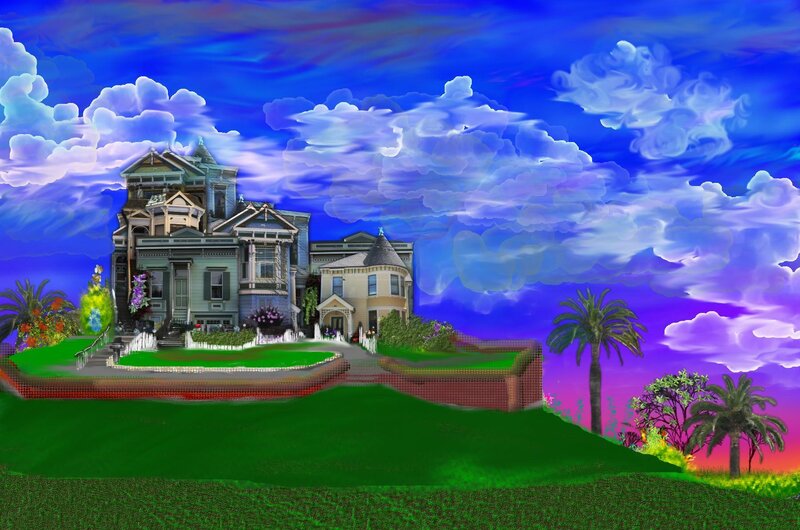 Victorian house on a colorful hill