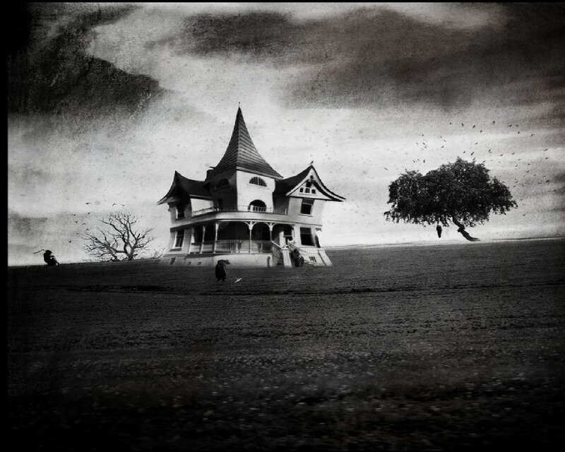 Victorian House on Hill — Black